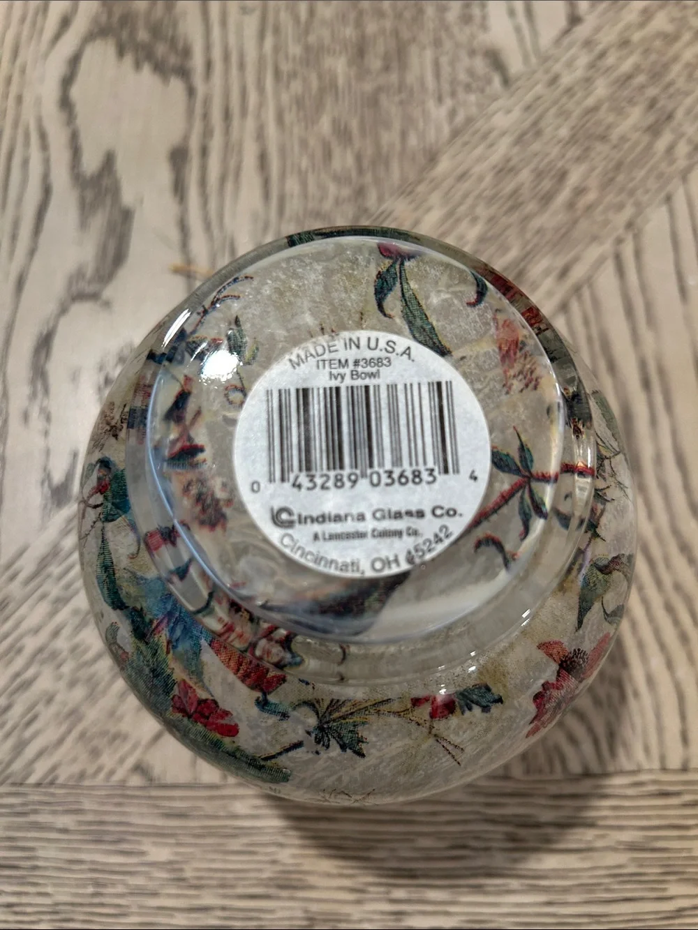 Indiana Glass Floral Ball Vase in Ivy design